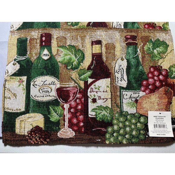 New 4 Tapestry Kitchen Placemats 13"x19", Wine & Grapes,1 Bottle,1 Glass & Corks - Picture 2 of 4